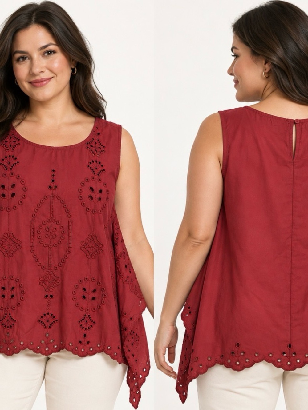 a.n.a Red Eyelet Sleeveless Tunic Tank